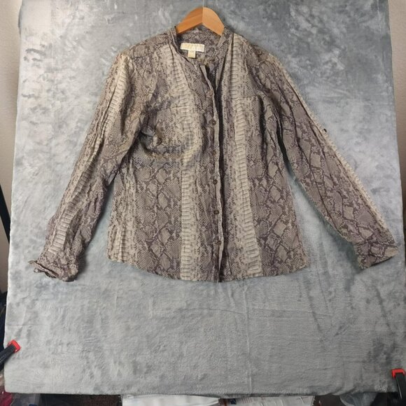 Michael Kors Woman’s 10 Brown‎ & Black Designer Grunge Snake Skin Print Blouse - Picture 1 of 10